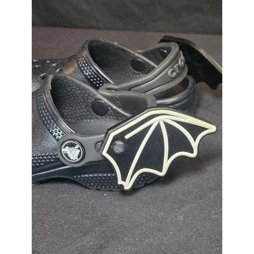 Crocs‎ Kids Classic Bat Wing Glitter Clogs Black Sparkle Halloween Shoes Size C7